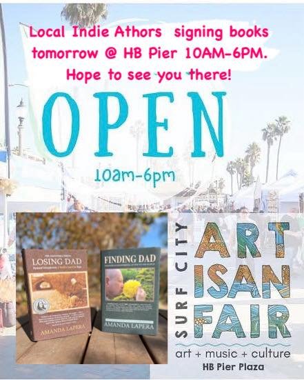 Huntington Beach Artisan Fair 2025 book signing flyer.